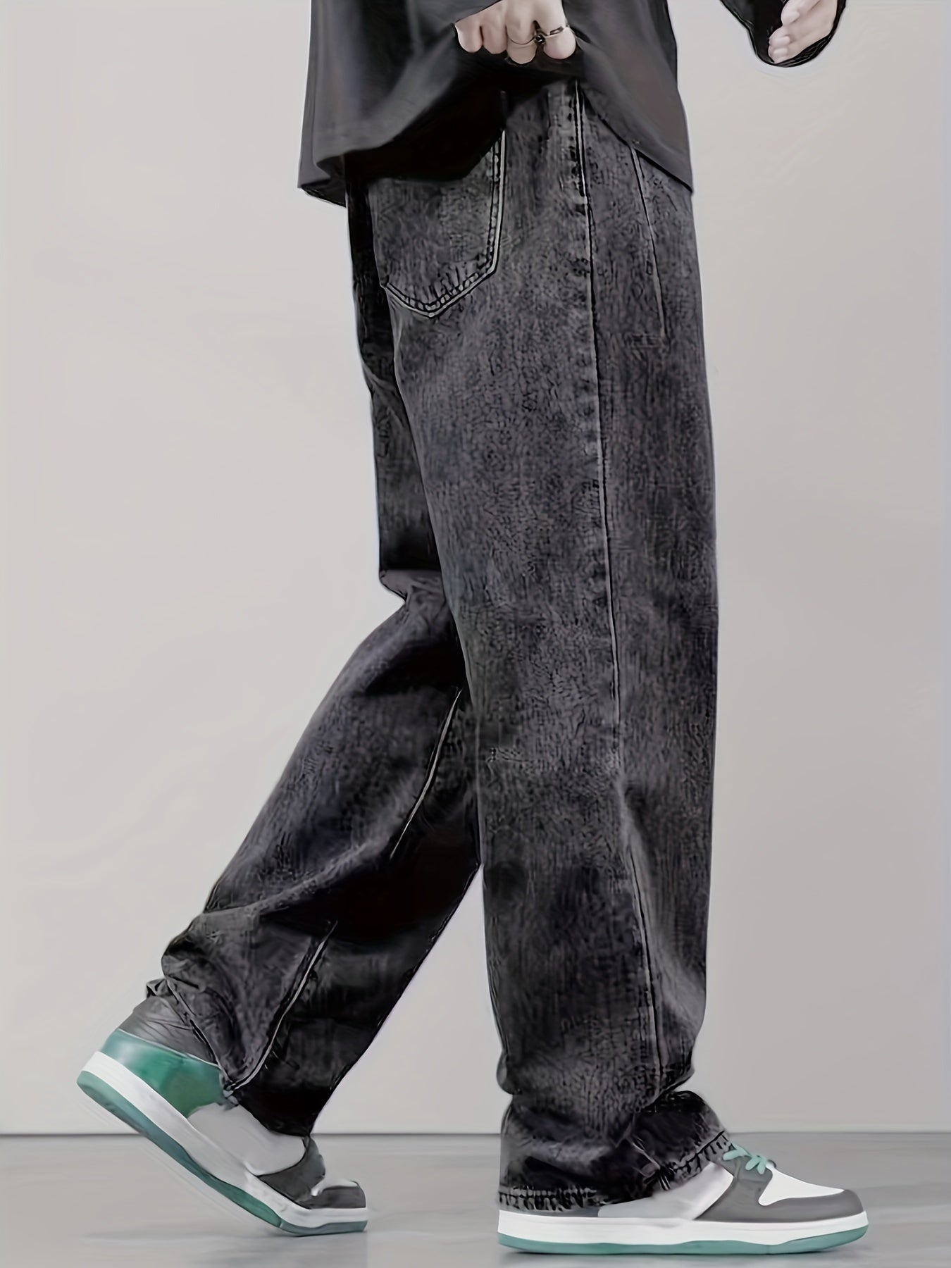 1pc Men'S Casual Denim Jeans - Classic Washed Straight-Leg Pants with Pockets, Non-Stretch Fabric, Regular Fit, All-Season Loose Denim for Adults, Casual Outing Style