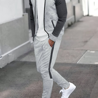 Classic Men's Athletic 2Pcs Color Block Tracksuit Set Casual Full-Zip Sweatsuits Long Sleeve Hoodie And Jogging Pants Set For Gym Workout Running