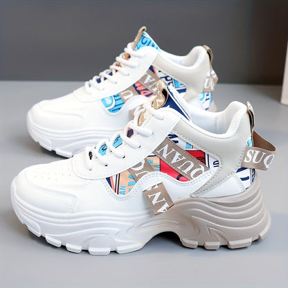 Women's Letter Design Chunky Sneakers, Fashion Lace Up Outdoor Shoes, Comfortable Low Top Sport Shoes