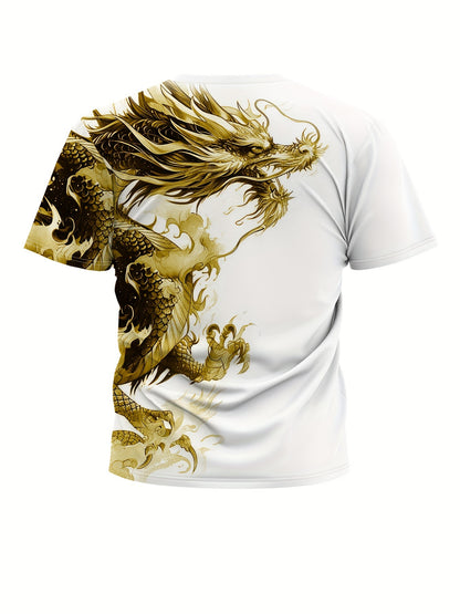 Men's Bold Dragon Graphic Tee - Short Sleeve, Crew Neck, Polyester Blend - Perfect for Summer Outings & Casual Wear