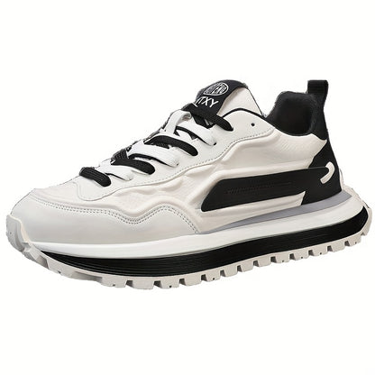 Men's Breathable Casual Sneakers - Trendy Low-Top Lace-Up Sneakers with Soft Rubber Sole, White & Black Design for Spring/Summer, Perfect for Running and Casual Attire, Versatile Running Footwear | Sporty Aesthetic Shoes | Co