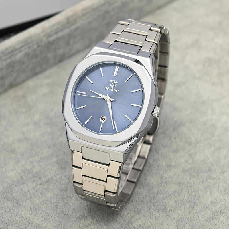 Elegant Men's Quartz Watch - Luminous Hands, Golden-Tone Dial with Stainless Steel Band, Date Display, Business Style, Non-Rechargeable Battery