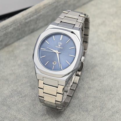 Elegant Men's Quartz Watch - Luminous Hands, Golden-Tone Dial with Stainless Steel Band, Date Display, Business Style, Non-Rechargeable Battery