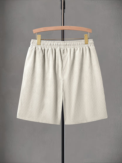 Pearson OBM Men's Corduroy Casual Shorts, White Drawstring, Polyester, Machine Washable, Slightly Elastic Fabric, Comfortable in Summer