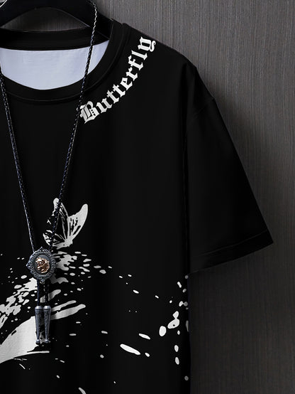 Men's Flat Shoulder Casual Butterfly Print Short Sleeve T-Shirt XT7119