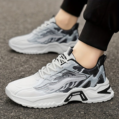 Men'S Breathable Mesh Casual Business Shoes - Low-Top Lace-Up Sneakers with Cushioned PVC Sole, All-Season Comfort for Daily Wear, Sports & Office, Grey/Black/White Design, Shoes Sneakers, Sleek Sporty Look, Comfortable Fabri
