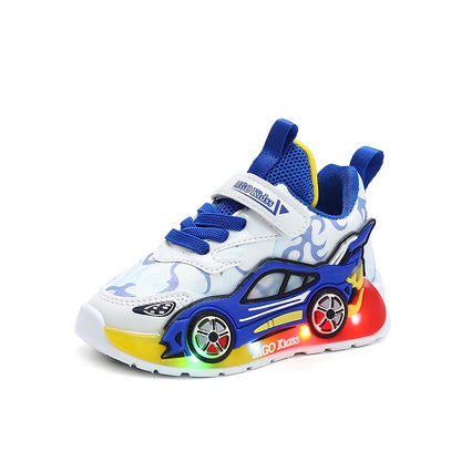 2024 Fall New Youngsters' Boys' Sports Shoes with Cartoon Flashing Lights - Youngsters' Light-Up Running Shoes, Thin, LED, for Ages 1-3-6, PVC Sole, EVA Insole, Hook & Loop Closure, Perfect for Casual Wear