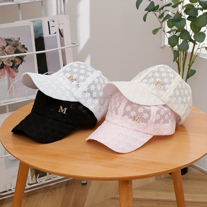 Adjustable Outdoor Casual Hat Breathable Hollow-Out Duckbill Cap Korean Style Summer Lace Flower Baseball Cap Fashion Versatile Sporty Hat Suitable for men and women.