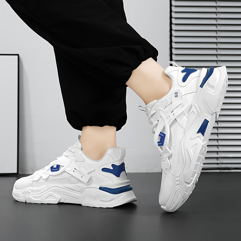 Men'S Stylish High-Top Sneakers - White with Blue Accents, Lace-Up Casual Shoes for Daily Wear, All-Season Comfort, Casual Footwear | High Top Sneakers | Durable Footwear