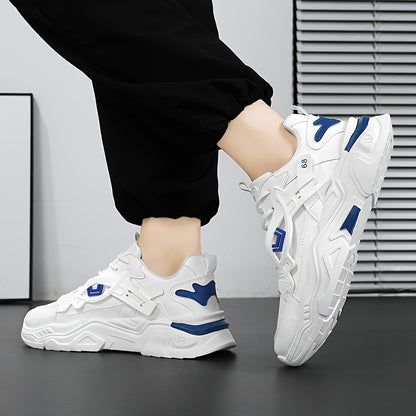 Men'S Stylish High-Top Sneakers - White with Blue Accents, Lace-Up Casual Shoes for Daily Wear, All-Season Comfort, Casual Footwear | High Top Sneakers | Durable Footwear