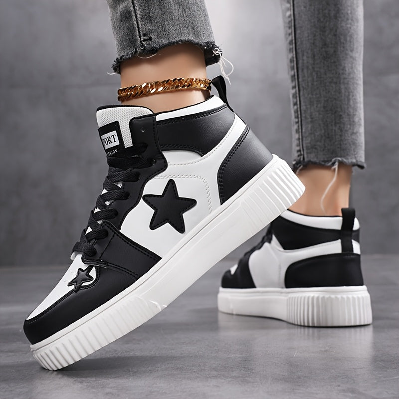 Women's Outdoor Autumn and Winter Thickened Warm Star Pattern Fashionable Versatile Simple High-Top Lace-Up Soft Sole Campus Sneakers for Multi-Purpose Sports and Casual Wear