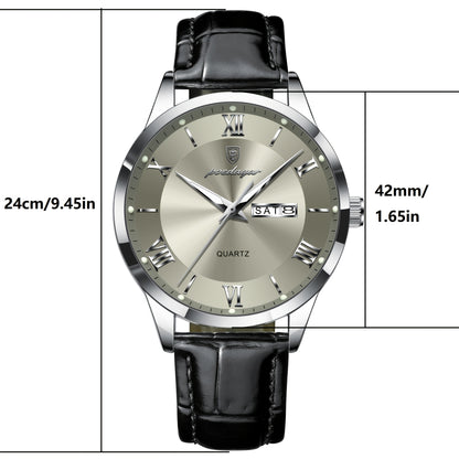 Luxury Leather Strap Men's Watch Waterproof Luminous Calendar Week Wristwatch Simple Business Fashion Sports Men's Watch