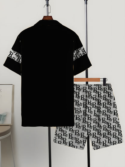 Men'S Casual Tropical Letter Print Pajama Set - Short Sleeve Shirt with Button- Collar & Shorts with Pockets, Comfortable Non-Stretch Fabric, All-Season Home Wear, Relaxed Fit, Home Comfort Clothing | Relaxed Fit Shorts | But
