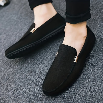 Canvas Loafers - Slip-On Shoe Style with Golden Emblem, Comfortable Non-Slip Sole, Suitable for Driving & Daily Office Use
