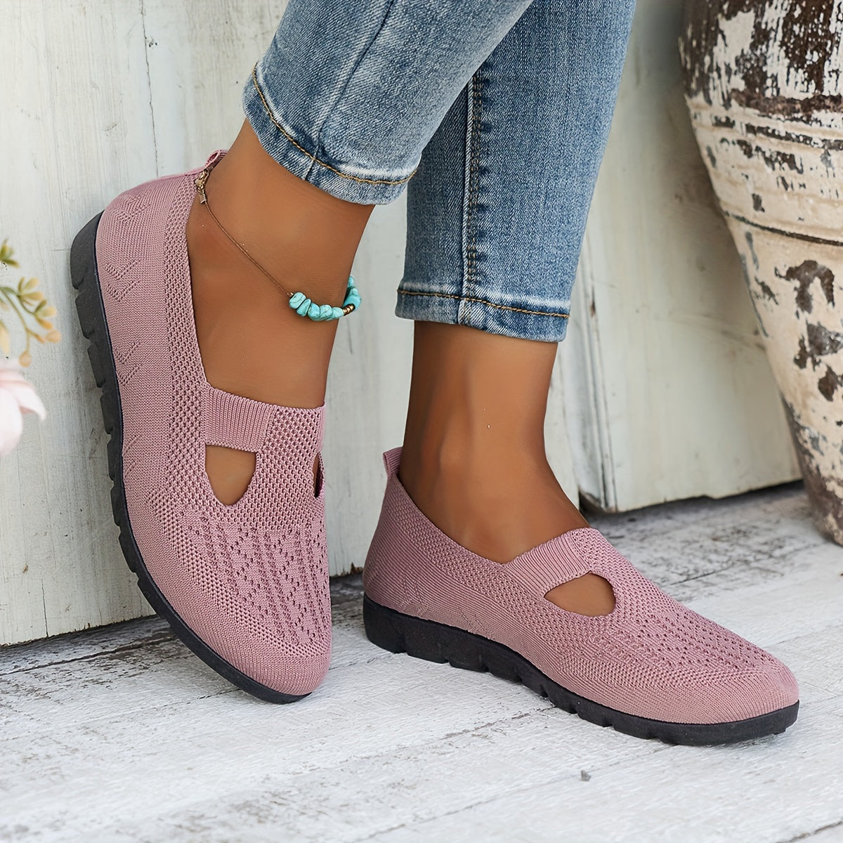 Women's Breathable Slip-On Fashion Sneakers - Comfortable Flat Casual Shoes with Rubber Sole, Fabric Insole, Low Top Design, All-Season Wearability, Solid Color