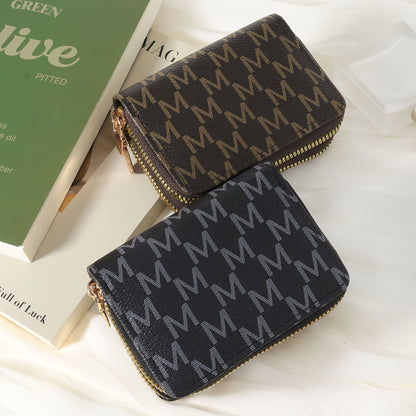 New Retro Printed Women's Minimalist Short Wallet With Double Zippers Around, Fashionable Coin Wallet, Credit Card Storage Bag, Simple And Casual Multi Card Holder