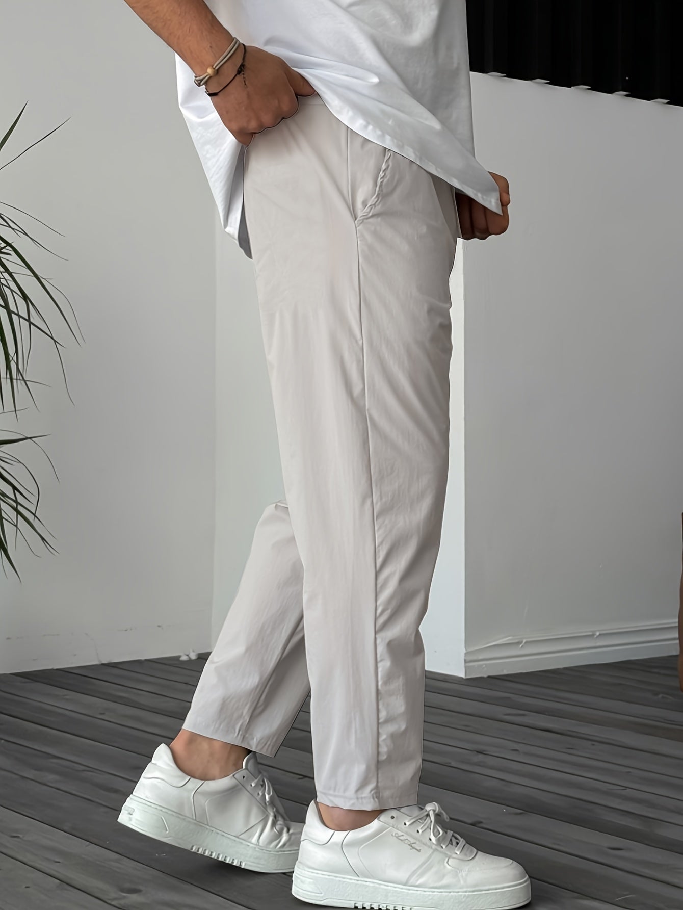 Men's Solid Pants With Pockets, Casual Drawstring Trousers For Outdoor Activities Gift