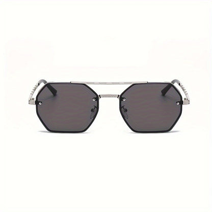 1pc Stylish Polygonal Golden Frame Fashion Glasses with Chain Link Design - Black Metal Fashion Glasses for Fashion-Forward Look