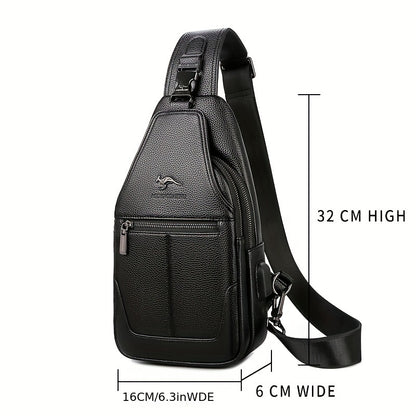 New Men'S Chest Bag 2024 Genuine Faux Leather Texture Crossbody Bag Casual Shoulder Bag Men'S Large Capacity Backpack Trendy