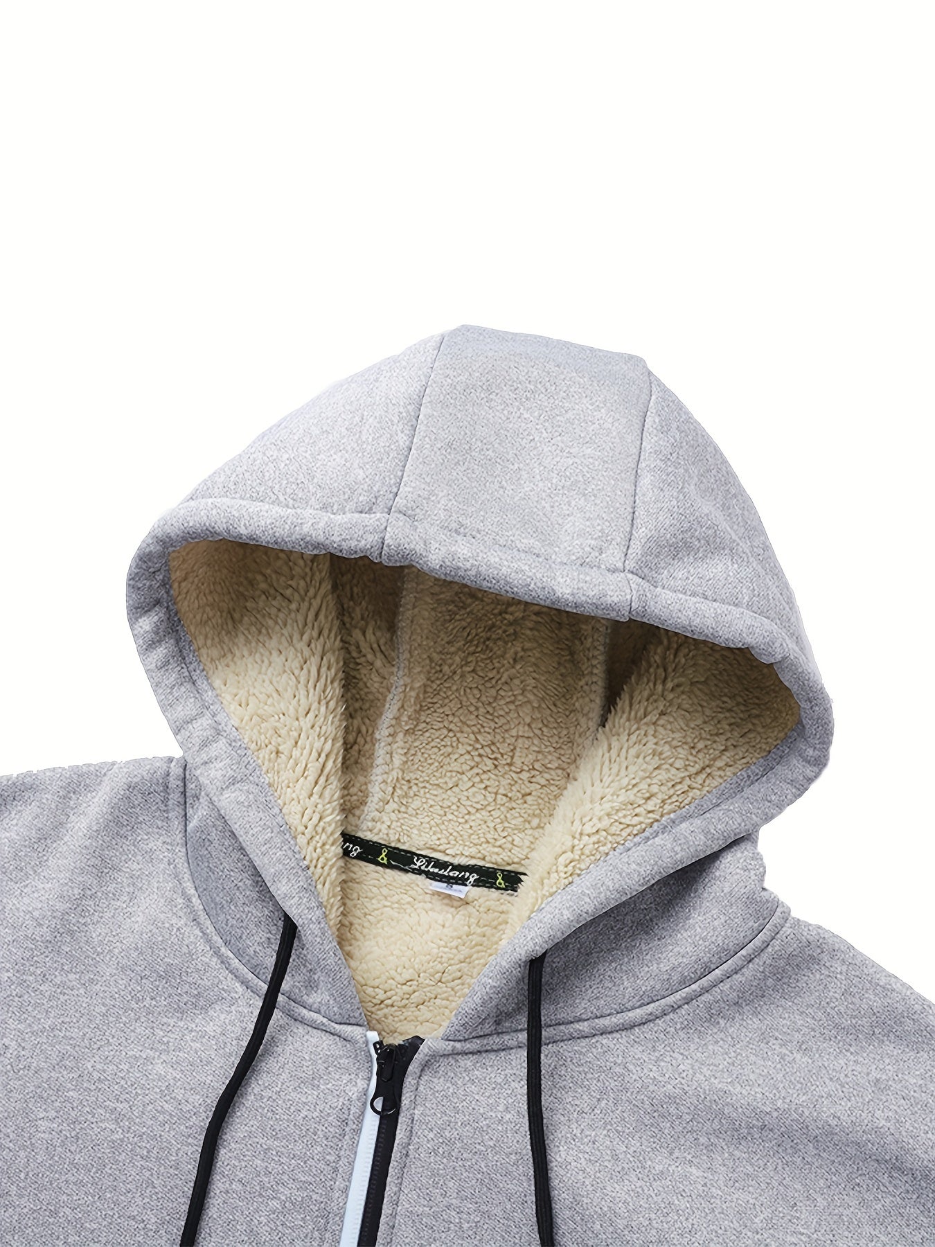 1pc Men'S Casual Style Hooded Jacket, Thick Fleece Lined, Warm Autumn/Winter Fashion, Solid Color, Polyester Knit with Pockets, Regular Fit