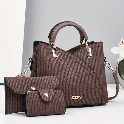 3pcs Set Striped Fashion Handbags, Multifunctional Large Capacity Crossbody Bag with Stylish Design, New Fashionable Women's Small Square Shoulder Bags Versatile Casual Multi-Layer Large Capacity Single-Shoulder or Crossbody