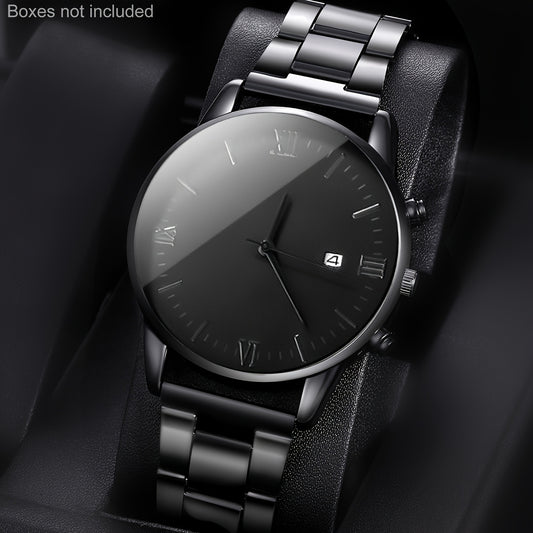 1pc Men'S Business Casual Quartz Watch - Stainless Steel Strap, Round Black Dial, Electronic Movement, Non-Rechargeable Button Battery, Ideal for Party, Holiday, or Birthday Gift