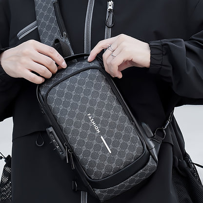 Elegant Black Crossbody Bag with Adjustable Strap, Anti-Theft Zipper Closure, and Polyester Lining - Stylish Chest Bag for Men and Women, Secure Travel Bag|Patterned Chest Bag|Durable Zipper Closure