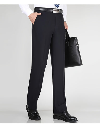 Men's Classic Straight Fit Pants - Lightweight Polyester Blend, High Waist, Button Closure, Suitable for Year-Round Wear