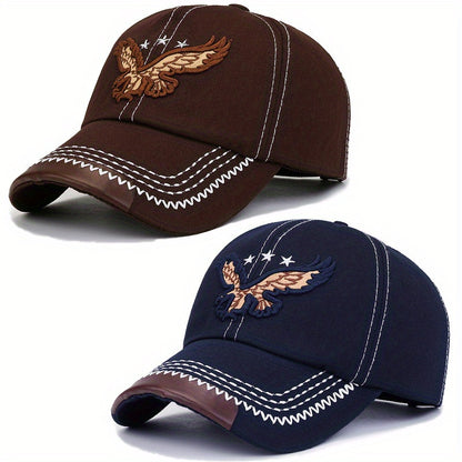 2pcs Eagle Style Fashion Trendy Baseball Cap Sports Cap Suitable for Outdoor Sports Gift for Friends Family - Acrylic Fabric, Square Gram Weight 100g/㎡