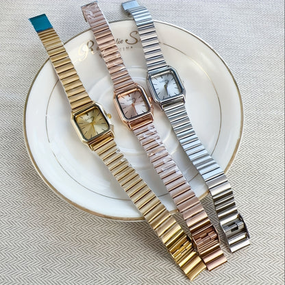 1pc Women Gold Stainless Steel Strap Fashion Square Dial Quartz Watch, for Daily Life, Holiday gift