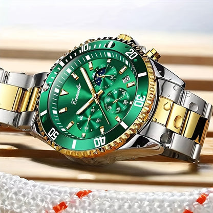 1pc New Fashion Stainless Steel Luxury Quartz Watch, High-end, Casual, Round Dial, Multi-scale, Night Light, Date Display, with Birthday, Holiday, Anniversary, for Men, Travel, Party