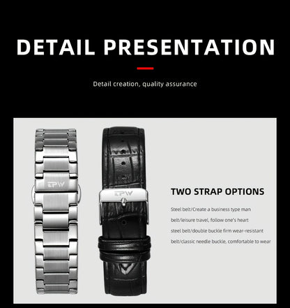 TPW Brand Men's Fashion Luminous Calendar Week Multifunctional Quartz Watch Men's Gifts