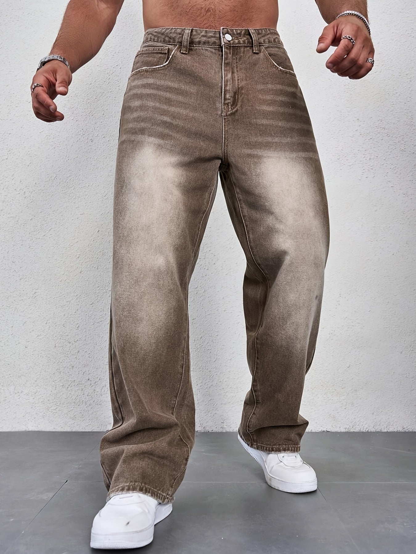 Men'S Casual Loose Fit Denim Jeans, 88.5% Cotton 8.5% Polyester 3% Rayon, All-Season Solid Color Washed Fabric, Regular Length, Non-Stretch Woven Denim Pants