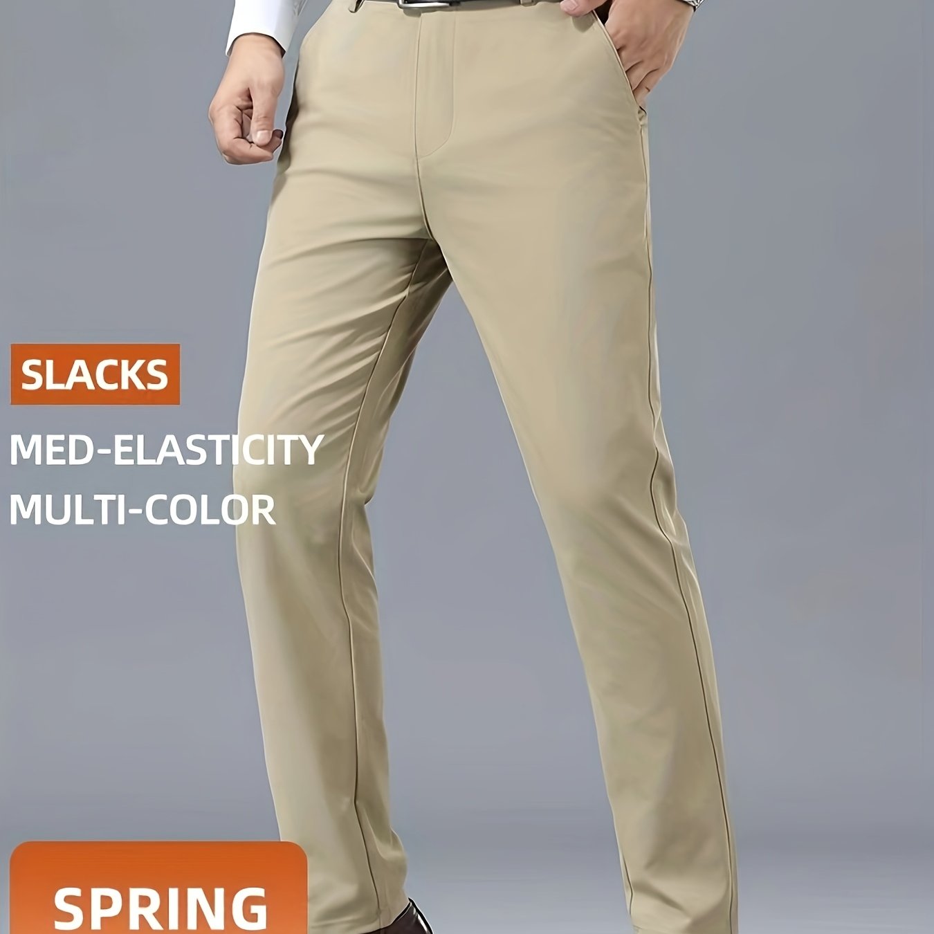 Men's Casual Solid Color Dress Pants - Polyester Blend, Woven, Regular Fit, All-Season Comfort, Adult Suit Pants