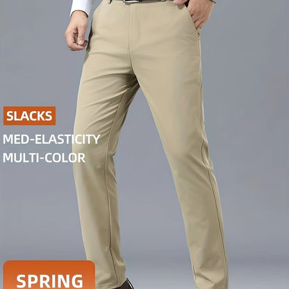 Men's Casual Solid Color Dress Pants - Polyester Blend, Woven, Regular Fit, All-Season Comfort, Adult Suit Pants