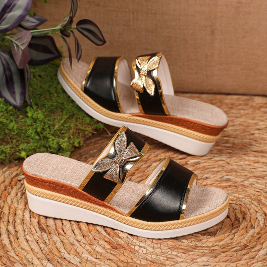 Women'S 2024 New Fashionable Slip-On Wedge Sandals with Fish Mouth Design - Black, Open Toe, Platform Heel, Stylish Ankle Strap, Polyurethane Upper, Rubber Sole, Flax Insole, Casual Footwear | Fashionable Footwear | Stylish S