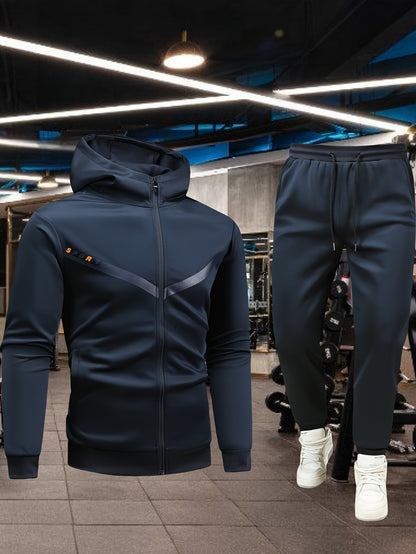 Men'S Sports Casual Suit, Spring and Autumn Hooded Cardigan Sweatshirt Set, Outdoor Sports Running Wear Fitness Home Clothes High-Quality Two-Piece Men'S Top and Bottom Outfit