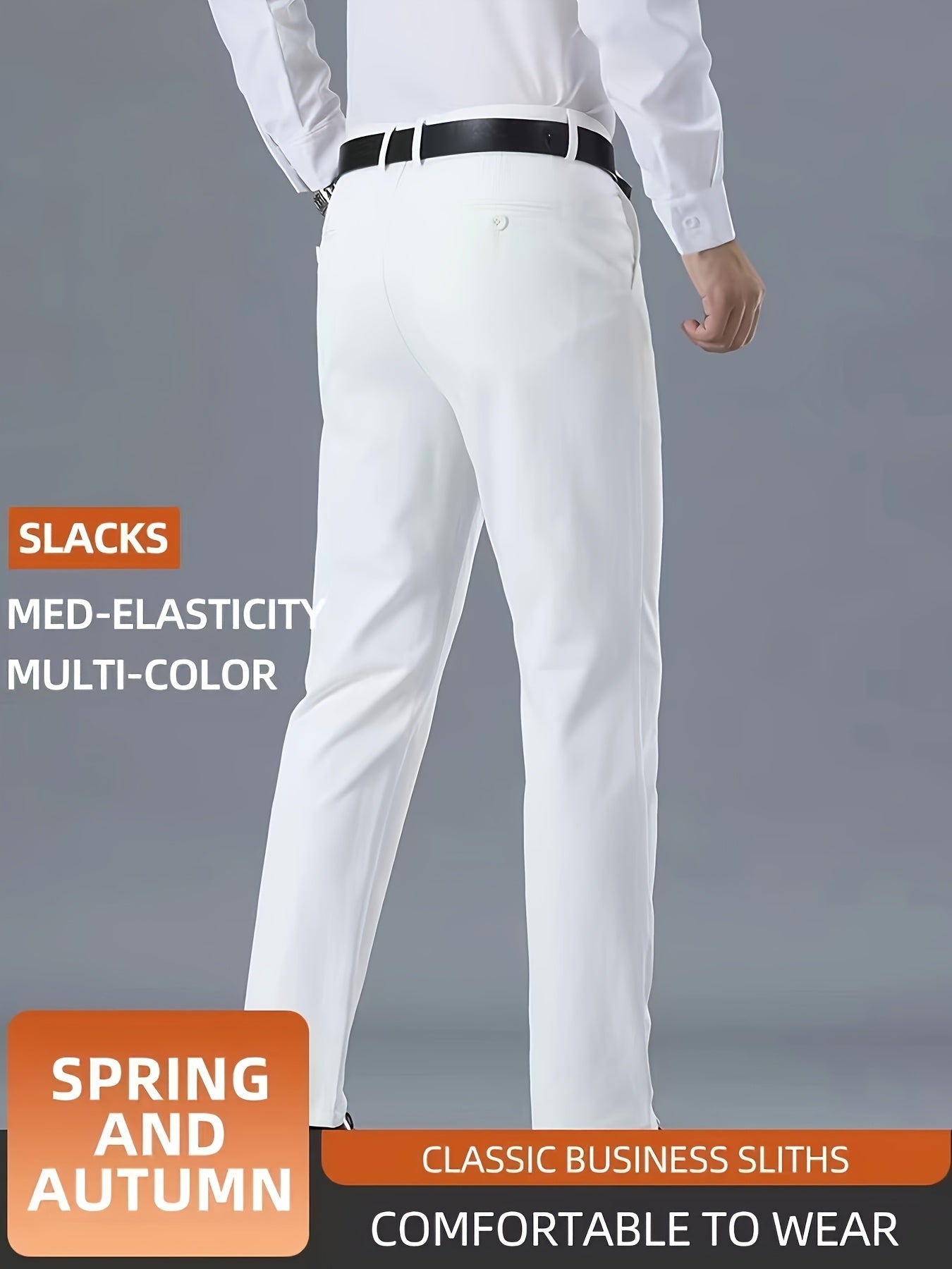 Men's Casual Solid Color Dress Pants - Polyester Blend, Woven, Regular Fit, All-Season Comfort, Adult Suit Pants
