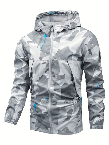 Men'S Lightweight Climbing Hooded Jacket - Quick-Dry Windproof Outdoor Sports Coat with Camouflage Pattern, Spring/Fall Casual & Training Wear, Regular Fit for Hiking, Running, Gym, Hiking Apparel, Durable Fabric