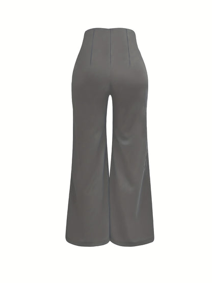 Elegant Double-Breasted Waistband Casual Pants, Solid Color, Polyester, Machine Washable - All Seasons, Queen Style, High-Grade Design