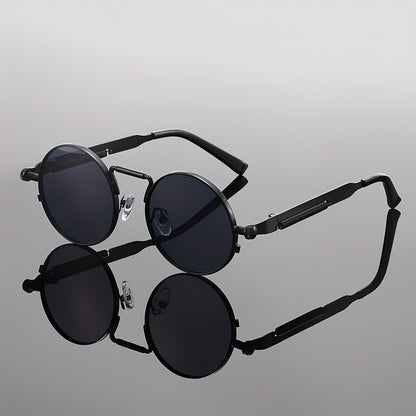 Men's Retro Round Fashion Glasses - Zinc Alloy Frame & Blue-Tinted Polycarbonate Lenses, Y2K Vintage Style for Everyday Fashion, Special Occasions & Holiday Gifts, Vintage Glasses, Trendy Eyewear, Bold Design, Durable Lenses,