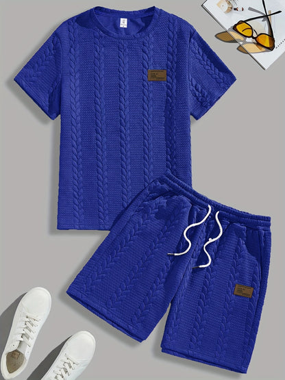 Casual Crew Neck Short Sleeve T-Shirt & Drawstring Shorts - Brown, Summer Outfit