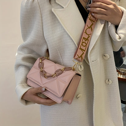 Retro Shoulder Bag, Fashionable Wide Strap Crossbody Bag, Western Style Chain Small Bag, Casual Women'S Sling Bag (White/Black/Pink/Brown)