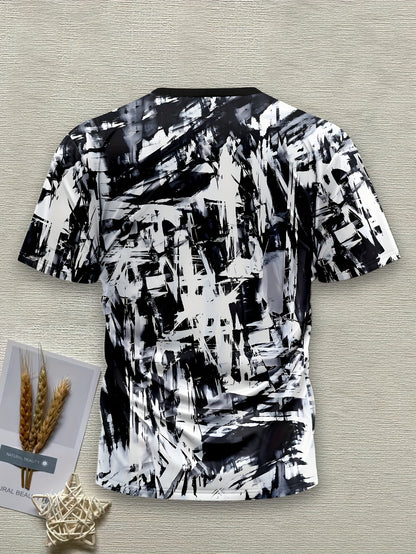 Men'S Casual Short Sleeve T-shirt, Polyester 100% 3D Print Crew Neck Tee with Slight Stretch, Regular Fit, 110g/m² Knit Fabric