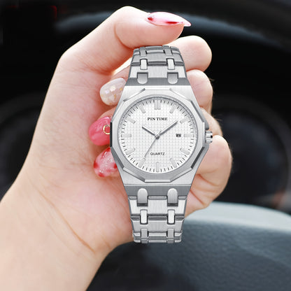 A Quartz-made Ladies' Watch With A 12-sided Case Featuring A Calendar, Suitable For All Occasions, Looks Good On Any Woman Wearing It.