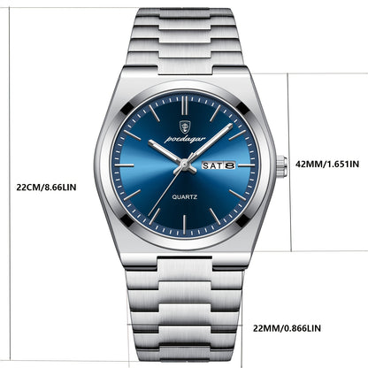 POEDAGAR best-selling waterproof luminous calendar stainless steel quartz wristwatch high-end business fashion trend young Men's watches.