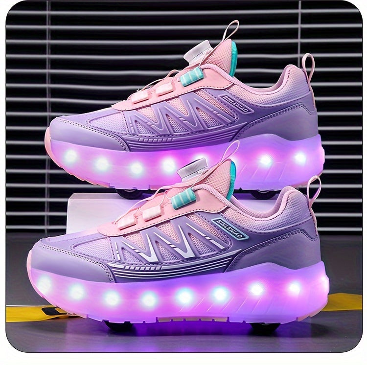 Children's pulley shoes for girls rechargeable glowing four-wheel removable sneakers with wheels