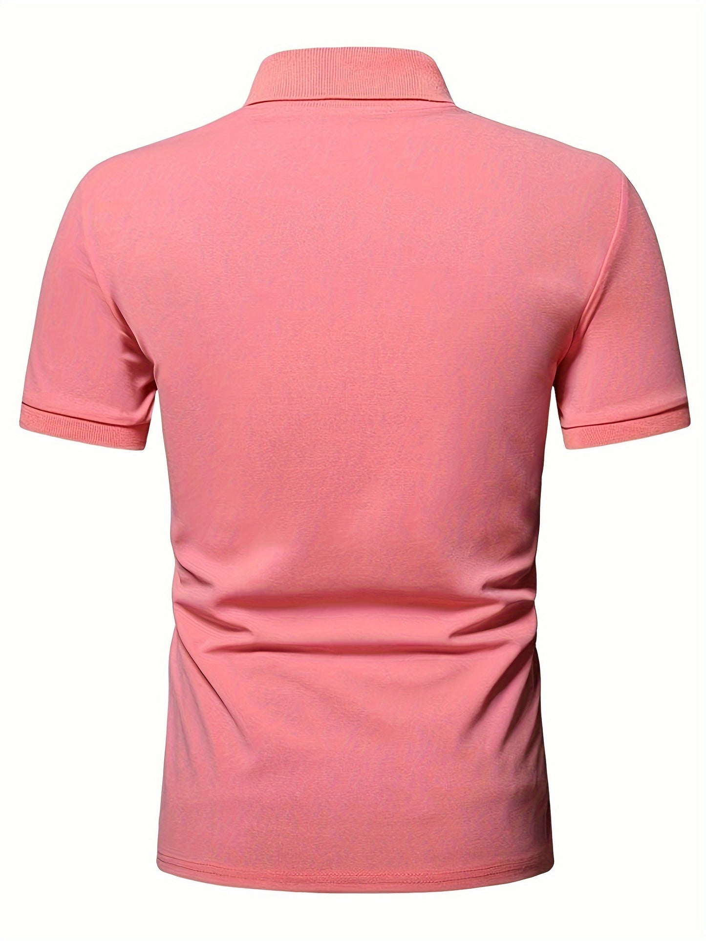 Casual Stretch Men's Solid Color Zipper Lapel Golf Shirt, Male Summer Streetwear