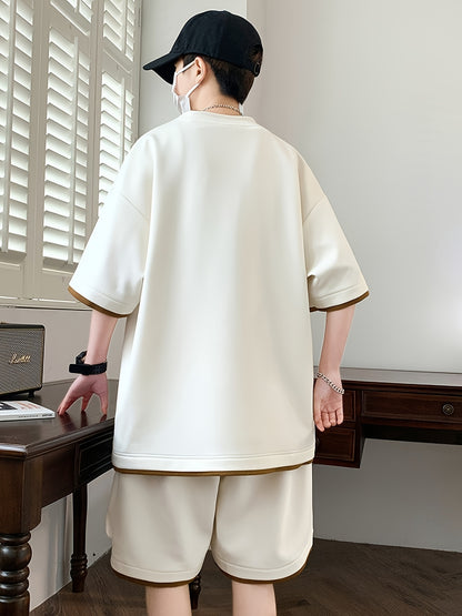 Pei Kuan's Choice Summer Men's Sports Suit Youth Student Casual Suit Two-piece Suit T-shirt Shorts Set Short Sleeve Shorts Set One Suit Breathable and Comfortable Sweat Absorbent