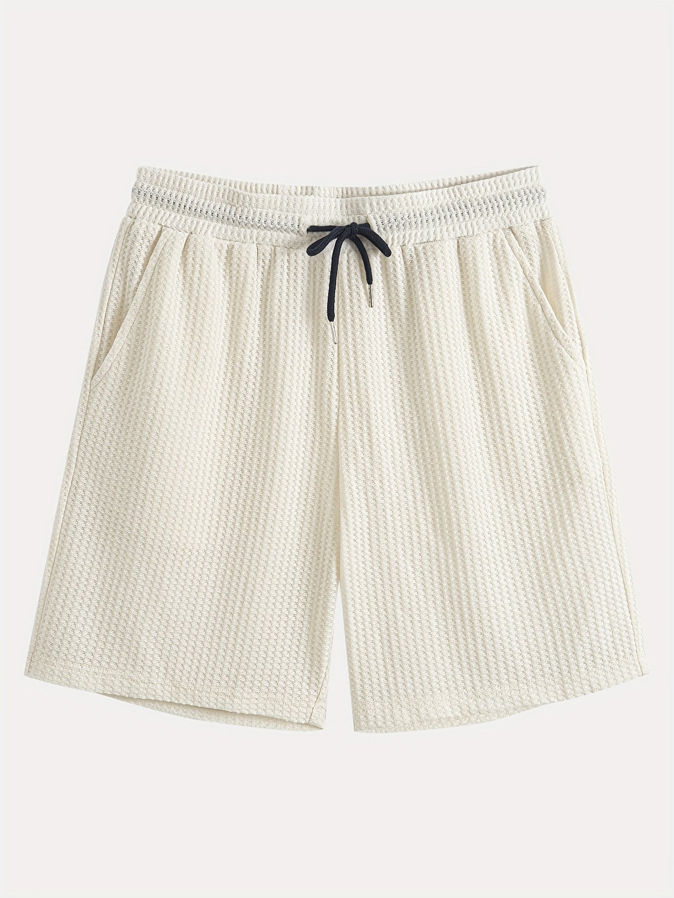 Men'S Casual Fashion Two-Piece Set Featuring a Short-Sleeve Open-Collar Solid Color Spliced Shirt Paired with Solid Color Drawstring Shorts, Made from Soft, Breathable, High-Quality Knitted Textured Fabric, Offering a Trendy